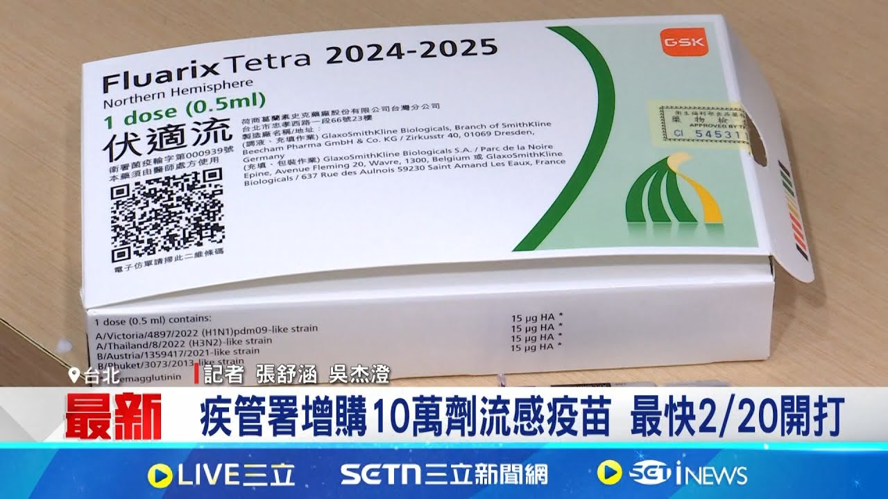 疾管署增購10萬劑流感疫苗 最快2/20開打 流感疫苗增購10萬劑! 11類風險族群適用 │記者 張舒涵 吳杰澄│新聞一把抓20250206│三立新聞台